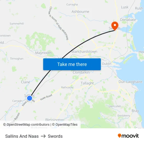 Sallins And Naas to Swords map