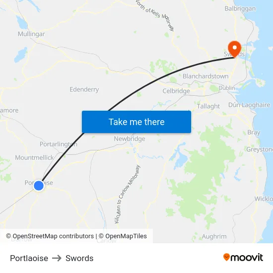 Portlaoise to Swords map