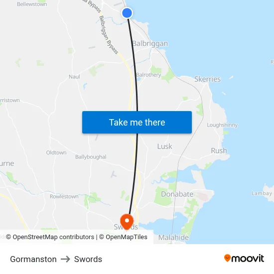 Gormanston to Swords map