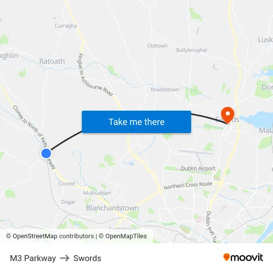 M3 Parkway to Swords map