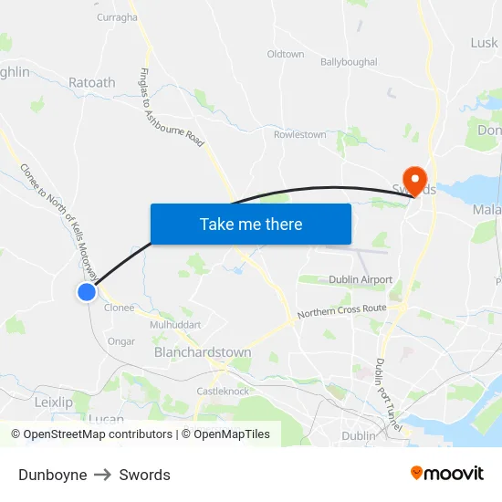 Dunboyne to Swords map