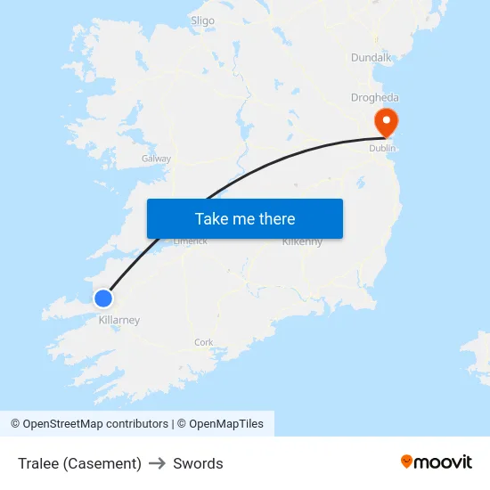 Tralee (Casement) to Swords map