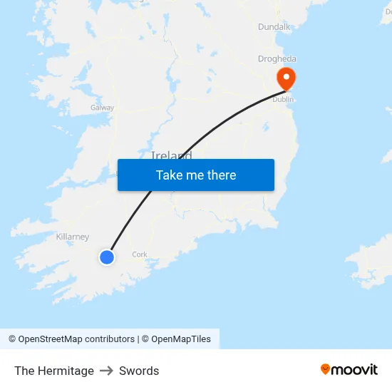The Hermitage to Swords map