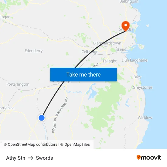 Athy Stn to Swords map