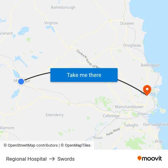 Regional Hospital to Swords map
