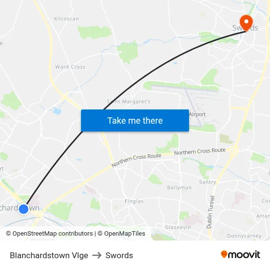 Blanchardstown Vlge to Swords map