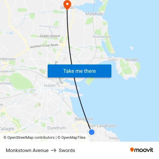 Monkstown Avenue to Swords map