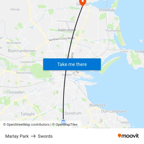 Marlay Park to Swords map