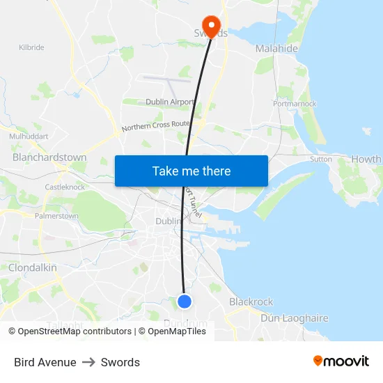 Bird Avenue to Swords map