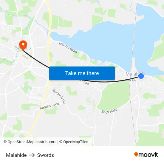 Malahide to Swords map