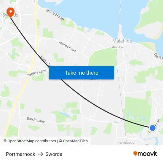 Portmarnock to Swords map