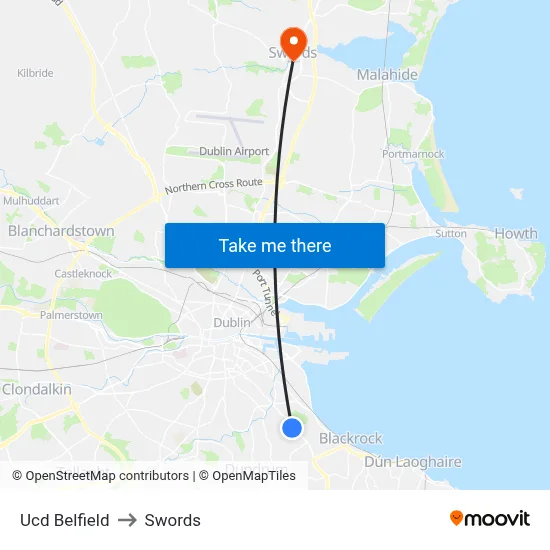 Ucd Belfield to Swords map