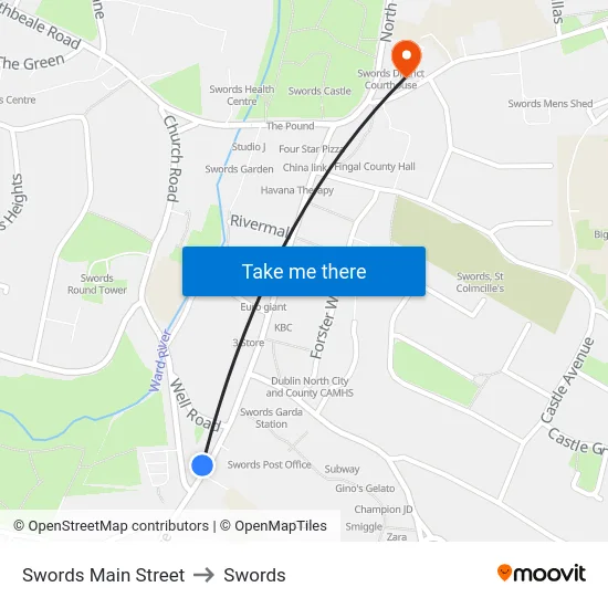 Swords Main Street to Swords map