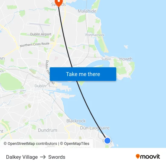 Dalkey Village to Swords map