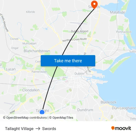 Tallaght Village to Swords map