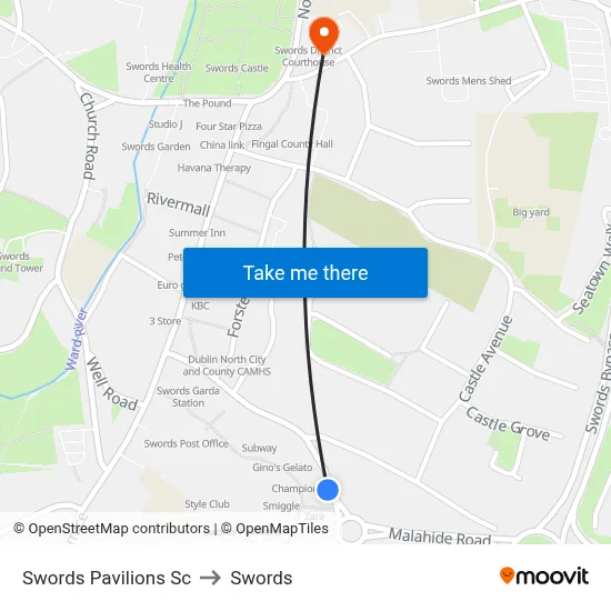 Swords Pavilions Sc to Swords map