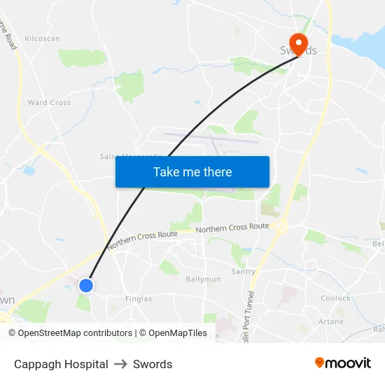 Cappagh Hospital to Swords map