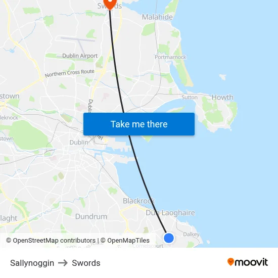 Sallynoggin to Swords map