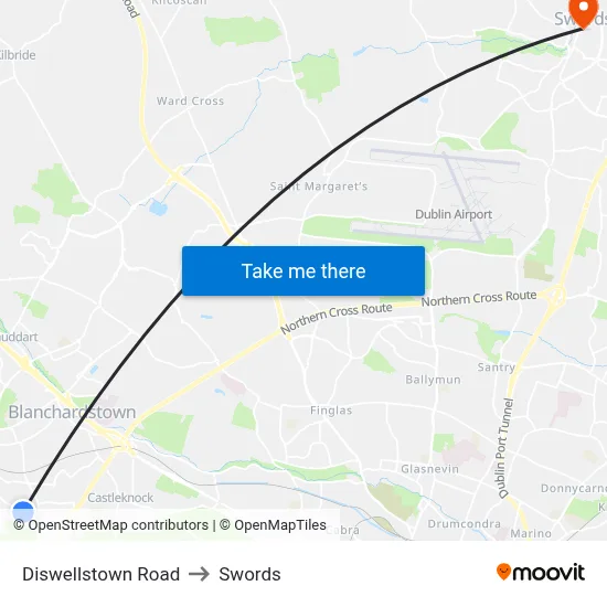Diswellstown Road to Swords map
