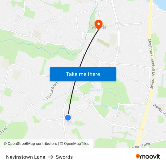 Nevinstown Lane to Swords map