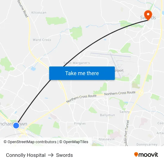 Connolly Hospital to Swords map