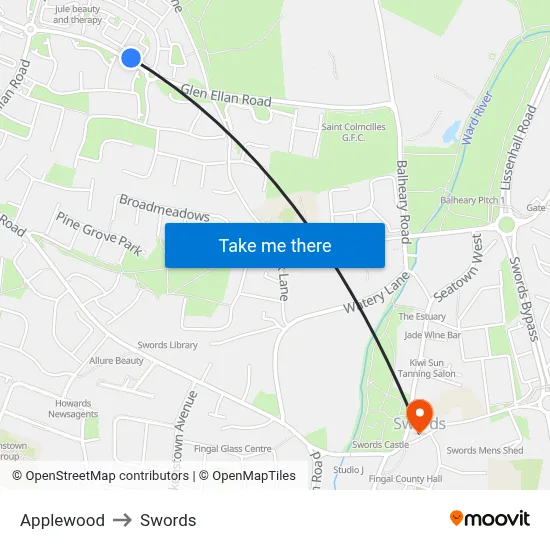 Applewood to Swords map