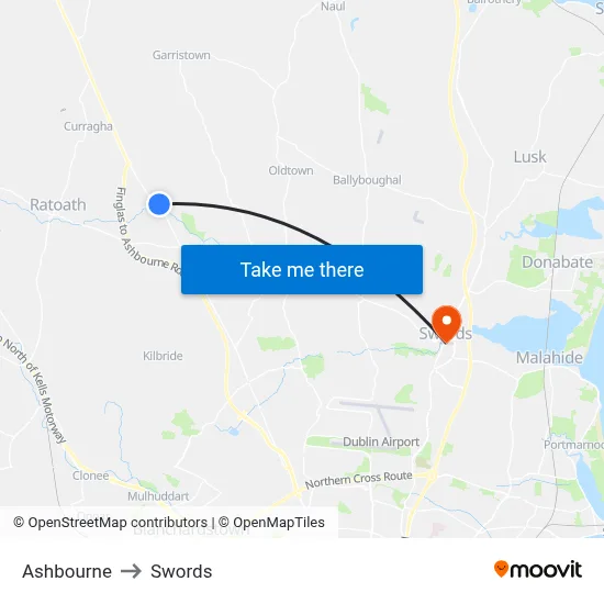 Ashbourne to Swords map