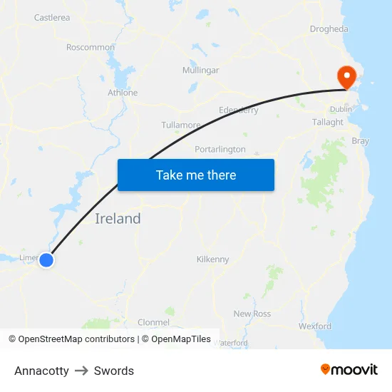 Annacotty to Swords map