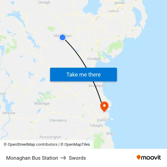 Monaghan Bus Station to Swords map