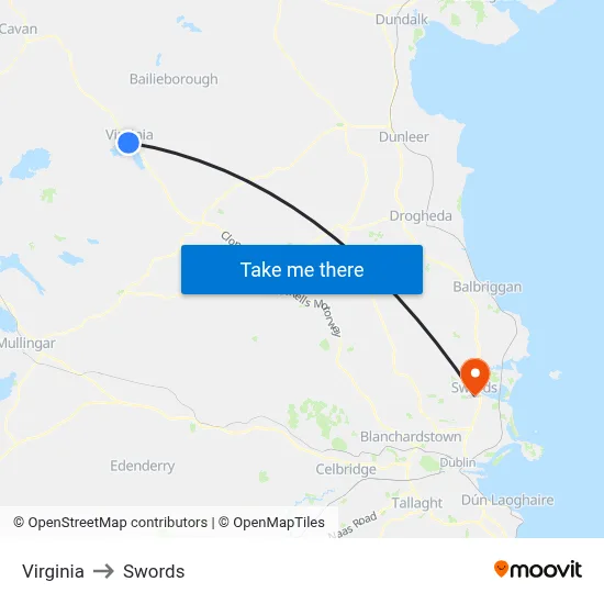 Virginia to Swords map