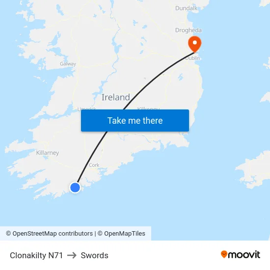 Clonakilty N71 to Swords map