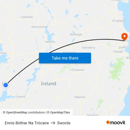 Ennis Bóthar Na Trócaire to Swords map