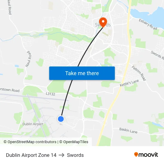 Dublin Airport Zone 14 to Swords map