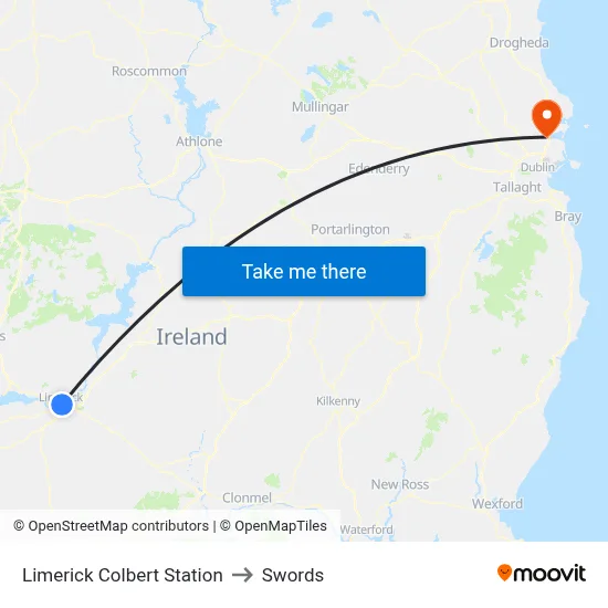 Limerick Colbert Station to Swords map