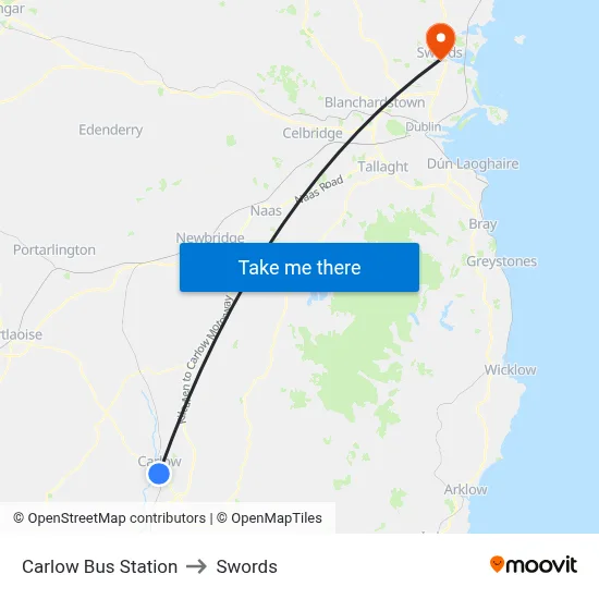 Carlow Bus Station to Swords map