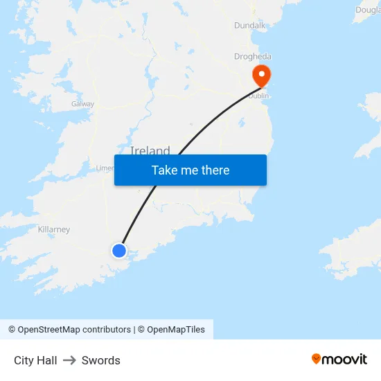 City Hall to Swords map