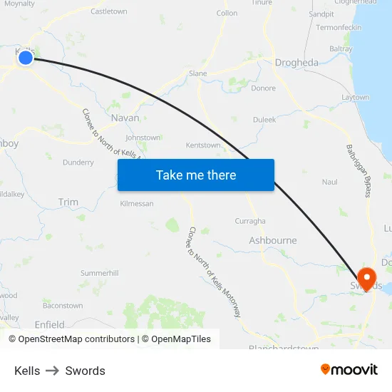 Kells to Swords map