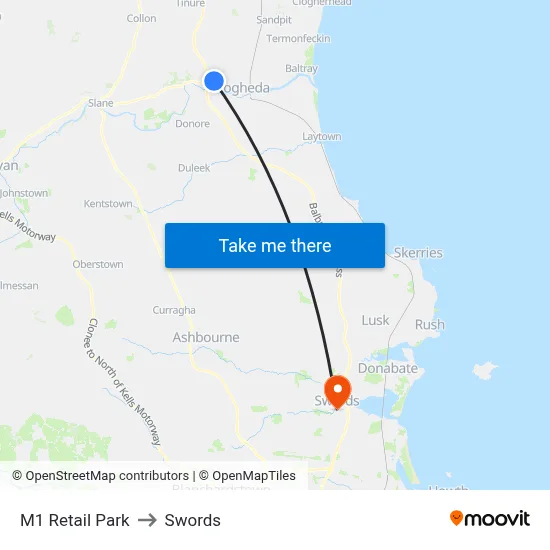 M1 Retail Park to Swords map