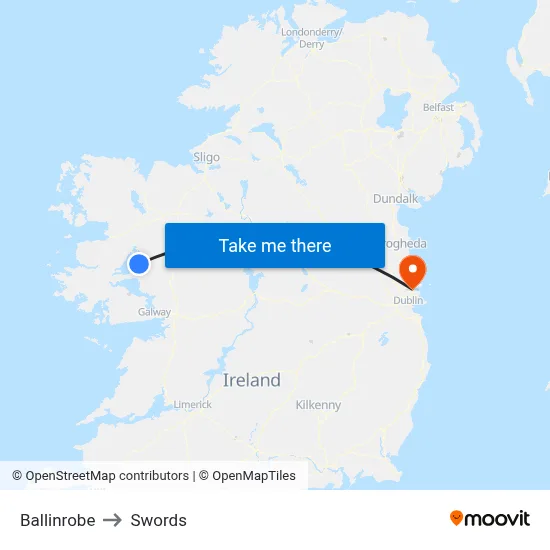 Ballinrobe to Swords map