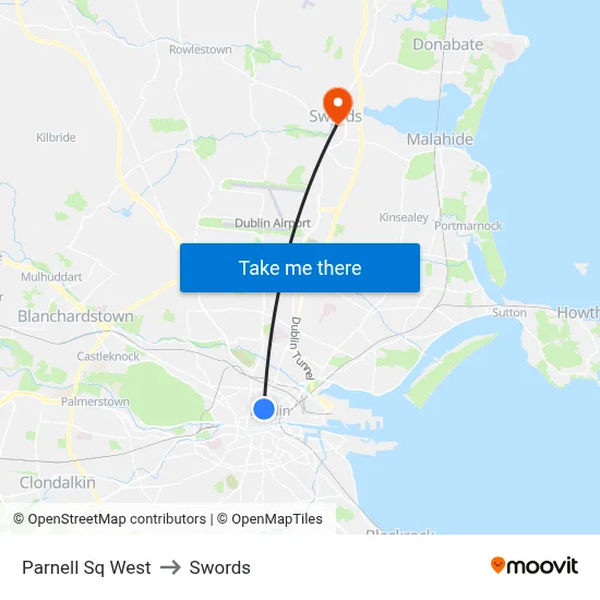 Parnell Sq West to Swords map