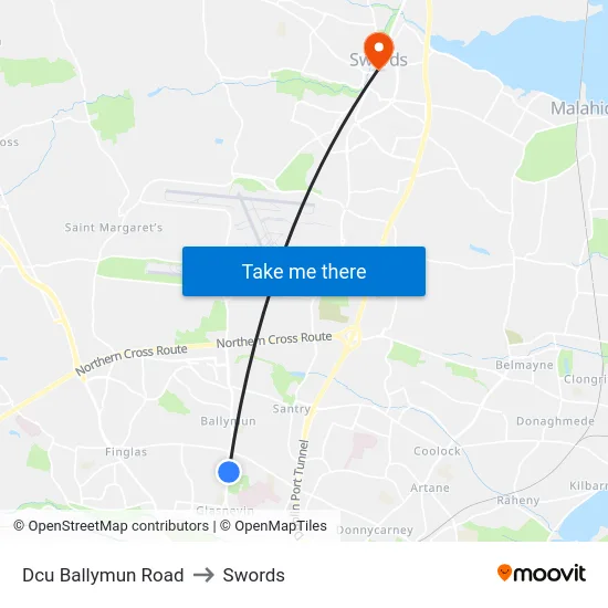 Dcu Ballymun Road to Swords map