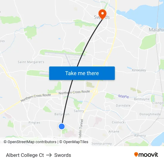 Albert College Ct to Swords map