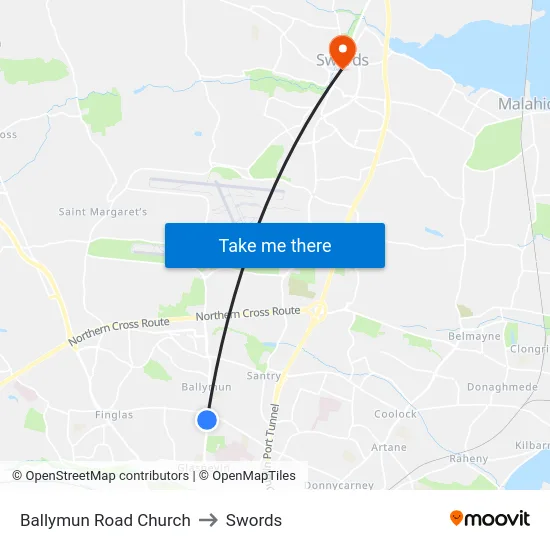 Ballymun Road Church to Swords map