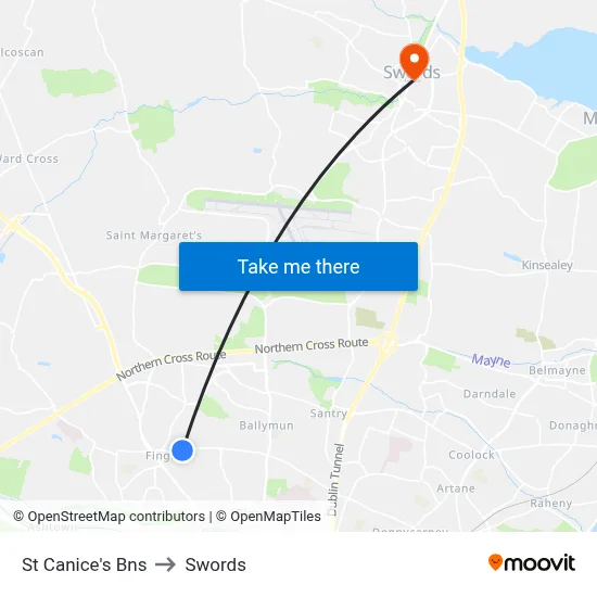 St Canice's Bns to Swords map