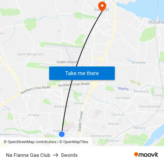 Na Fianna Gaa Club to Swords map