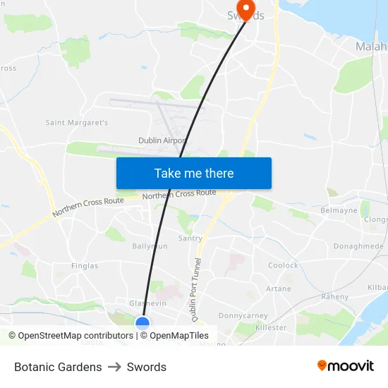 Botanic Gardens to Swords map