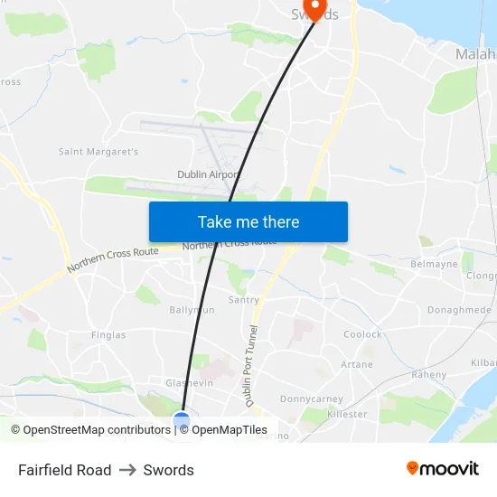 Fairfield Road to Swords map