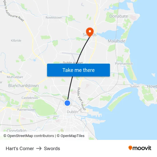 Hart's Corner to Swords map