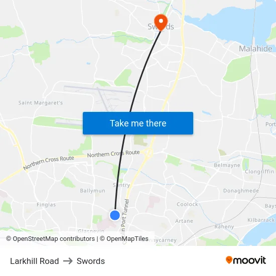 Larkhill Road to Swords map