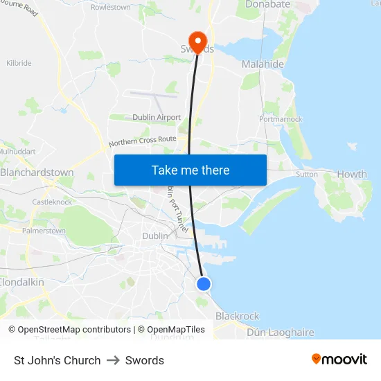 St John's Church to Swords map